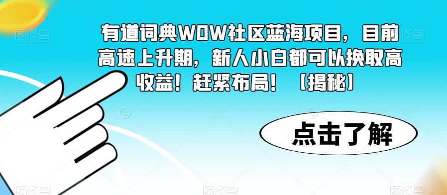【副业项目6108期】有道词典WOW社区蓝海项目，目前高速上升期，新人小白都可以换取高收益！赶紧布局！【揭秘】-小白副业网