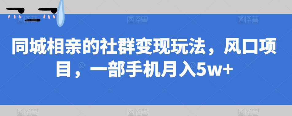 【副业项目7512期】同城相亲的社群变现玩法，风口项目，一部手机月入5w+【揭秘】缩略图