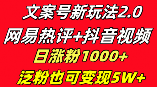 【副业项目8628期】文案号新玩法 网易热评+抖音文案 一天涨粉1000+-小白副业网