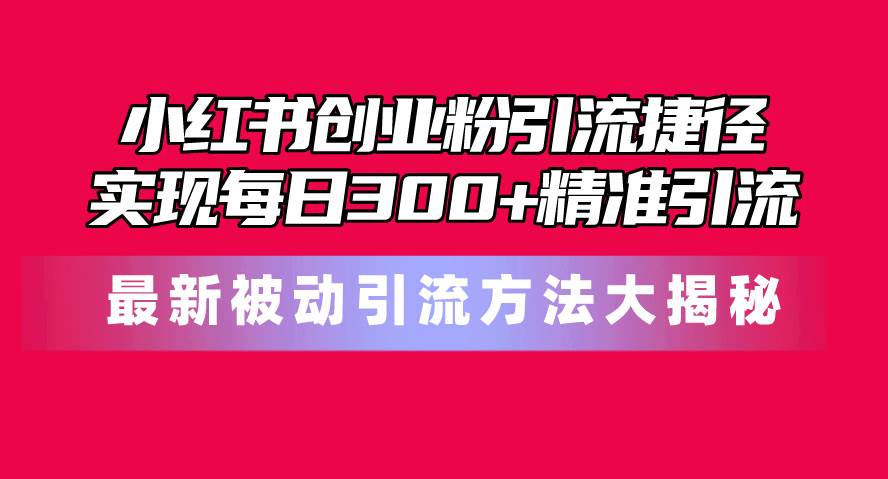 小红书创业粉引流捷径！最新被动引流方法大揭秘，实现每日300+精准引流-小白副业网