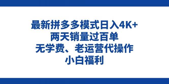 拼多多最新模式日入4K+两天销量过百单，无学费、老运营代操作、小白福利-小白副业网