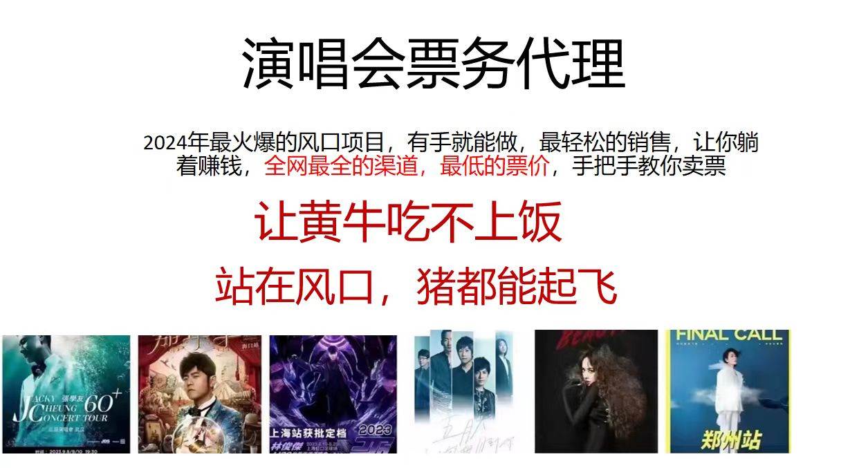 演唱会票务代理，2024年最火爆风口项目，全网最低的票价，小白一分钟上…-小白副业网