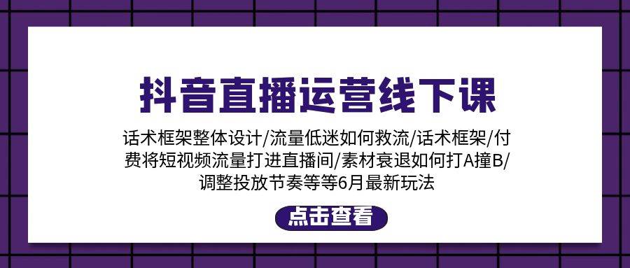 抖音直播运营线下课：话术框架/付费流量直播间/素材A撞B/等6月新玩法-小白副业网