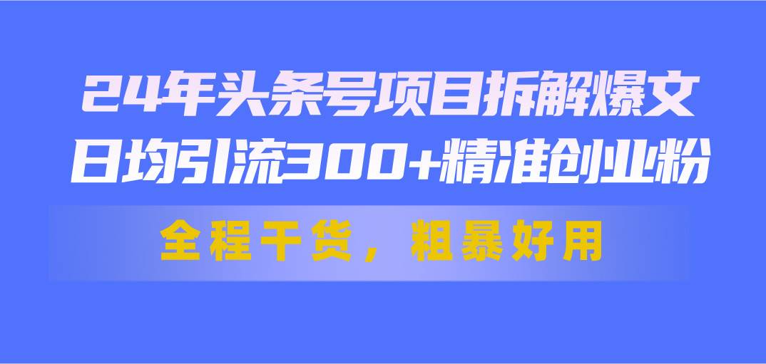 24年头条号项目拆解爆文，日均引流300+精准创业粉，全程干货，粗暴好用-小白副业网