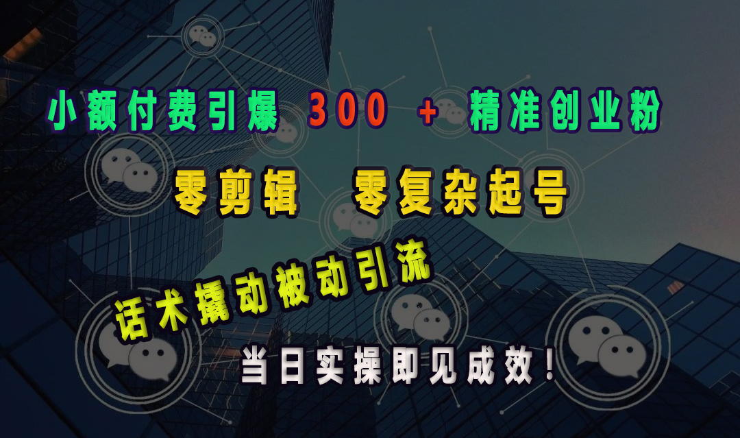 小额付费引爆 300 + 精准创业粉，零剪辑、零复杂起号，话术撬动被动引流，当日实操即见成效！-小白副业网