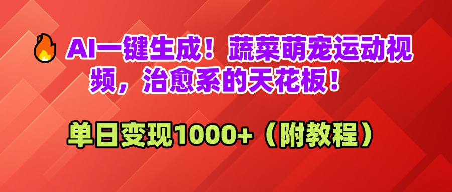 AI一键生成！蔬菜萌宠运动视频，治愈系的天花板！单日变现1000+（附教程）-小白副业网
