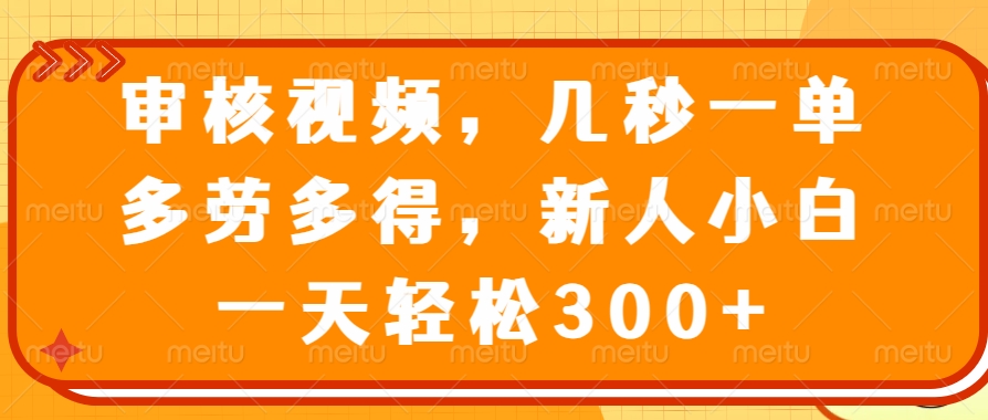 视频审核员，几秒一单，多劳多得，新人小白一天轻松300+-小白副业网